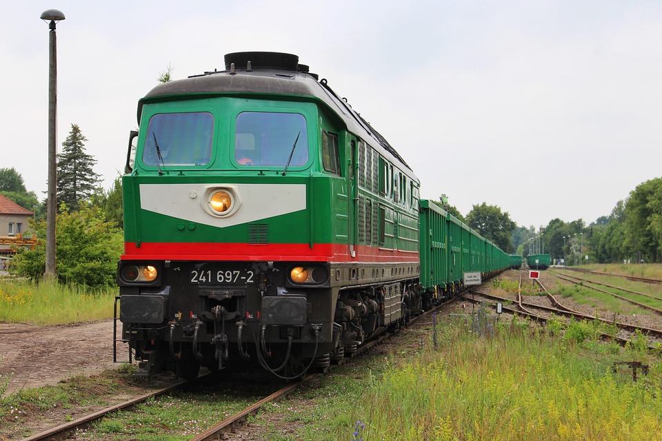 Freight train transporting cargo containers