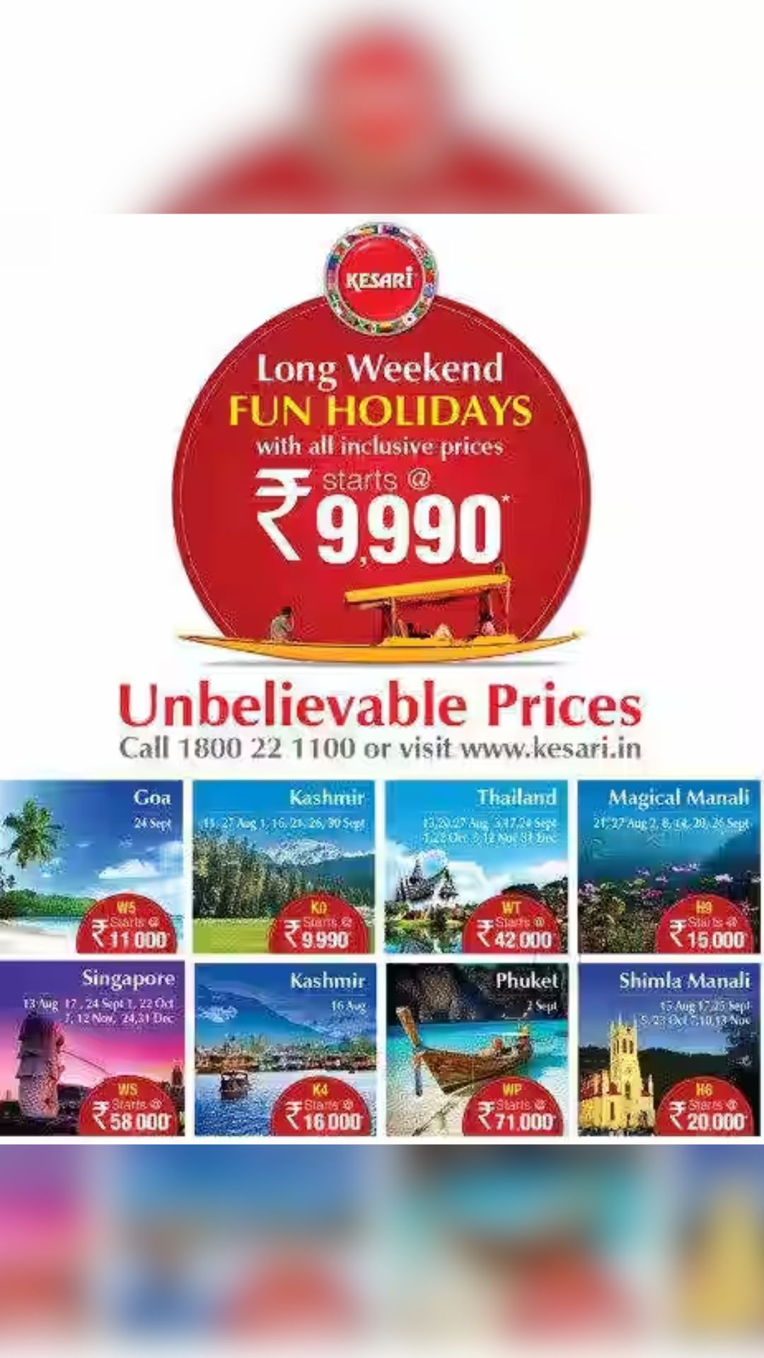 Kesari Travel vacation deals for upcoming long weekends