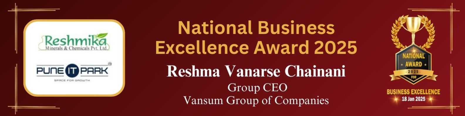 Reshma Vanarse Chainani, Group CEO of Vansum Group of Companies at National Business Excellence Awards 2025
