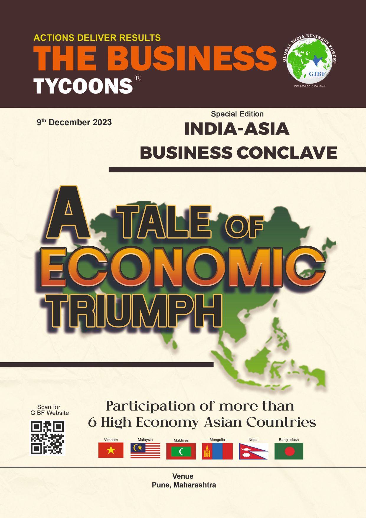 The Business Tycoons 2023 magazine showcasing India–Asia Business Excellence, celebrating leaders driving growth, innovation,