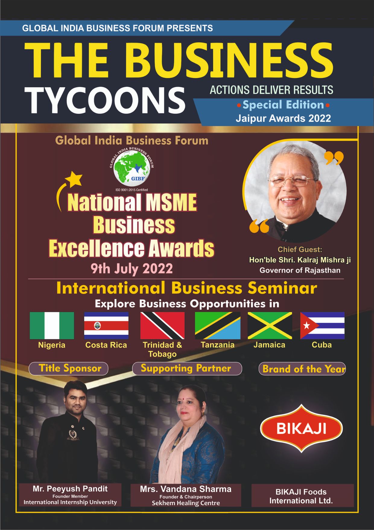 The Business Tycoons magazine highlighting winners of the MSME National Award for Business Excellence, celebrating innovation